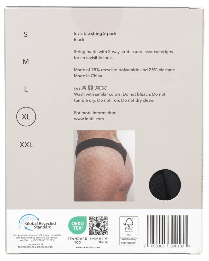 Inntil Sømløs string Sort, str. XL