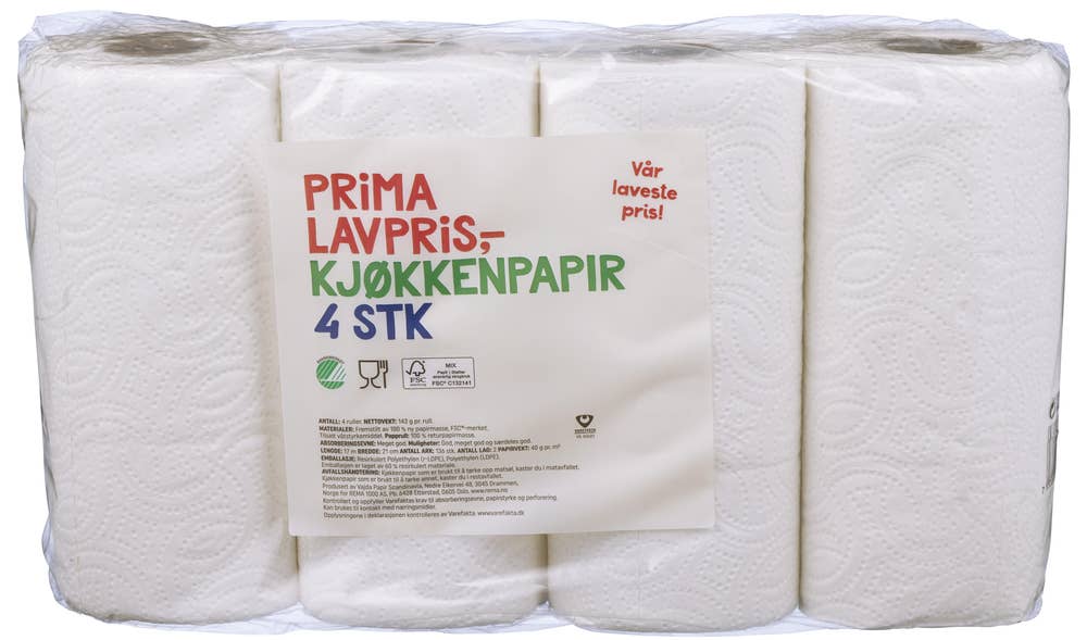 Prima Lavpris Kjøkkenpapir 4 stk