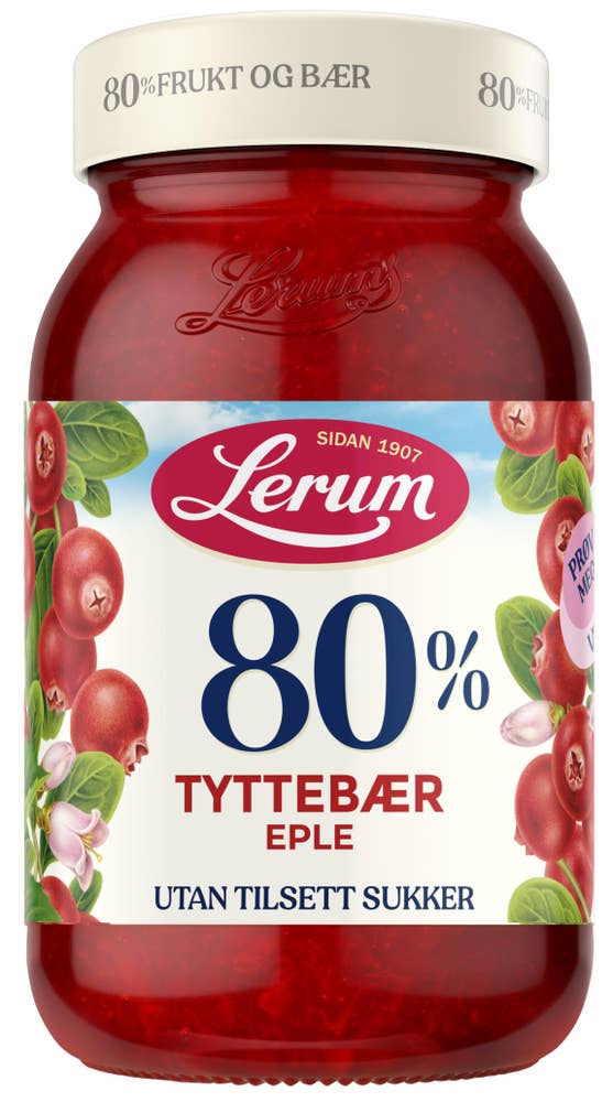Tyttebær-eple-syltetøy Uten tilsatt sukker, 340 g