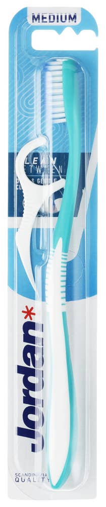 Jordan Tannbørste Clean Between Medium, med flosser, assortert variant