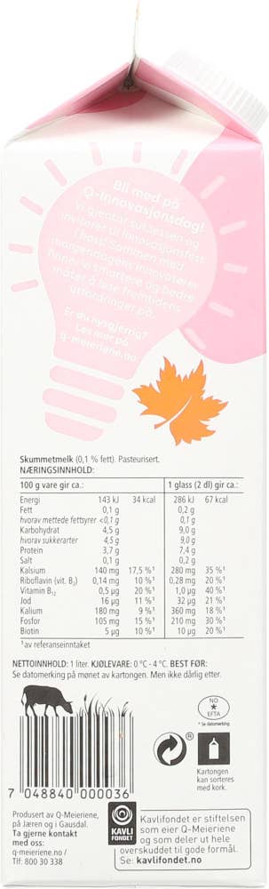 Q Melk Skummet 0,1%