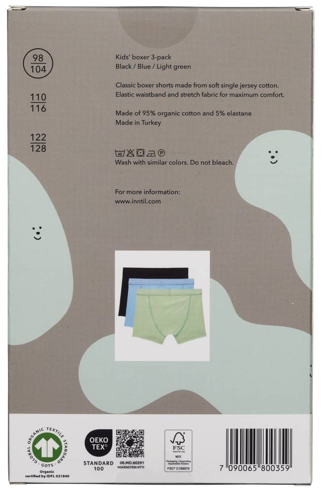 Inntil Bokser Tre farger, barn str. 98-104