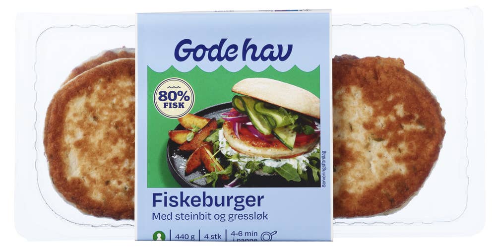 Gode Hav Fiskeburger med steinbit og gressløk