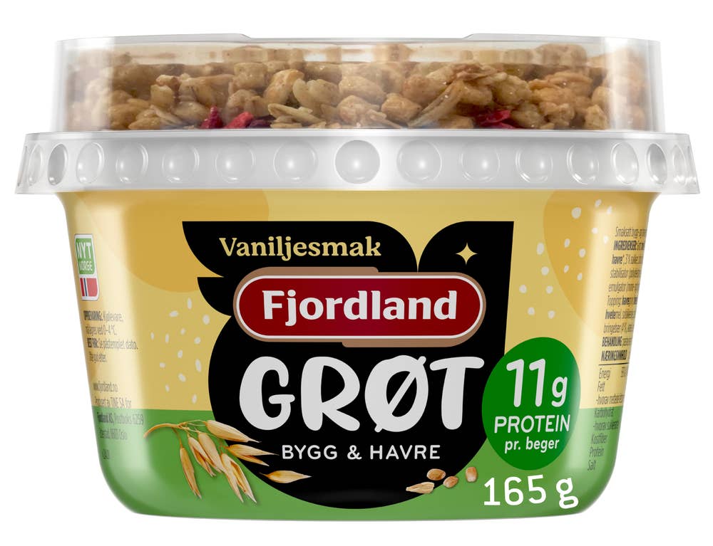 Fjordland Grøt med vaniljesmak og topping