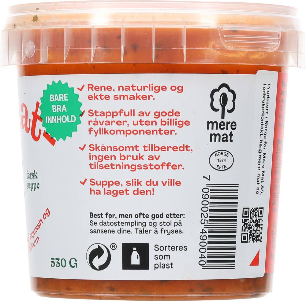 Mere Mat Suppe med tomat, squash og basilikum