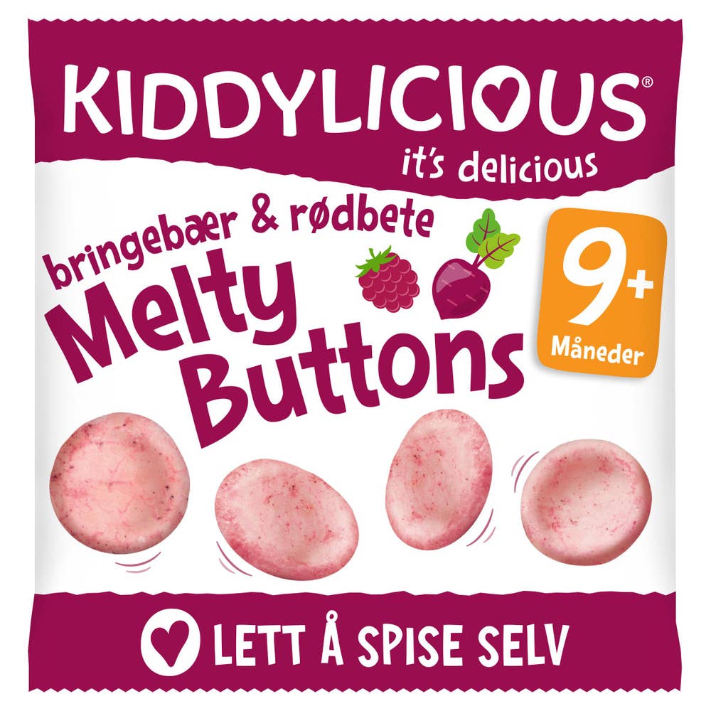 Melty buttons med bringebær og rødbete Fra 9 mnd, 6 g