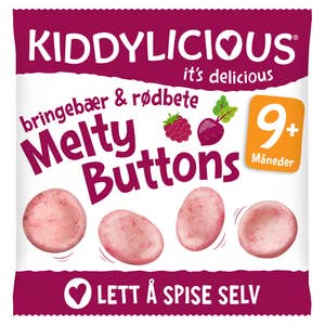 Kiddylicious Melty buttons med bringebær og rødbete Fra 9 mnd