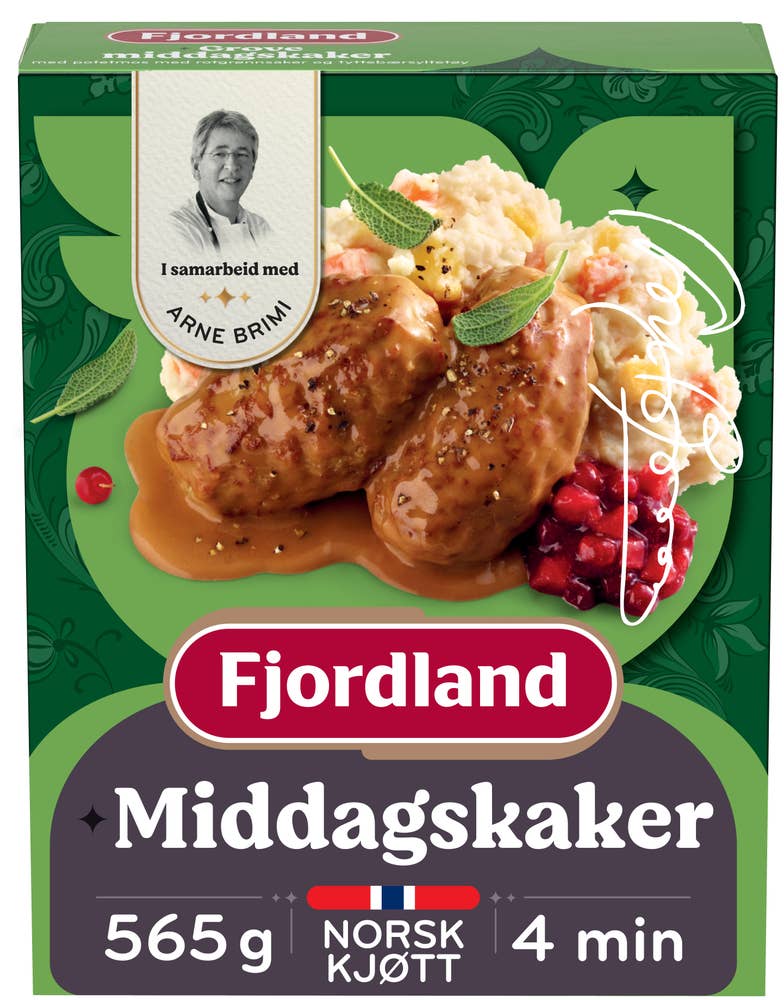 Fjordland Brimis grove middagskaker Potetstappe med rotgrønnsaker og tyttebærsyltetøy med eplebiter