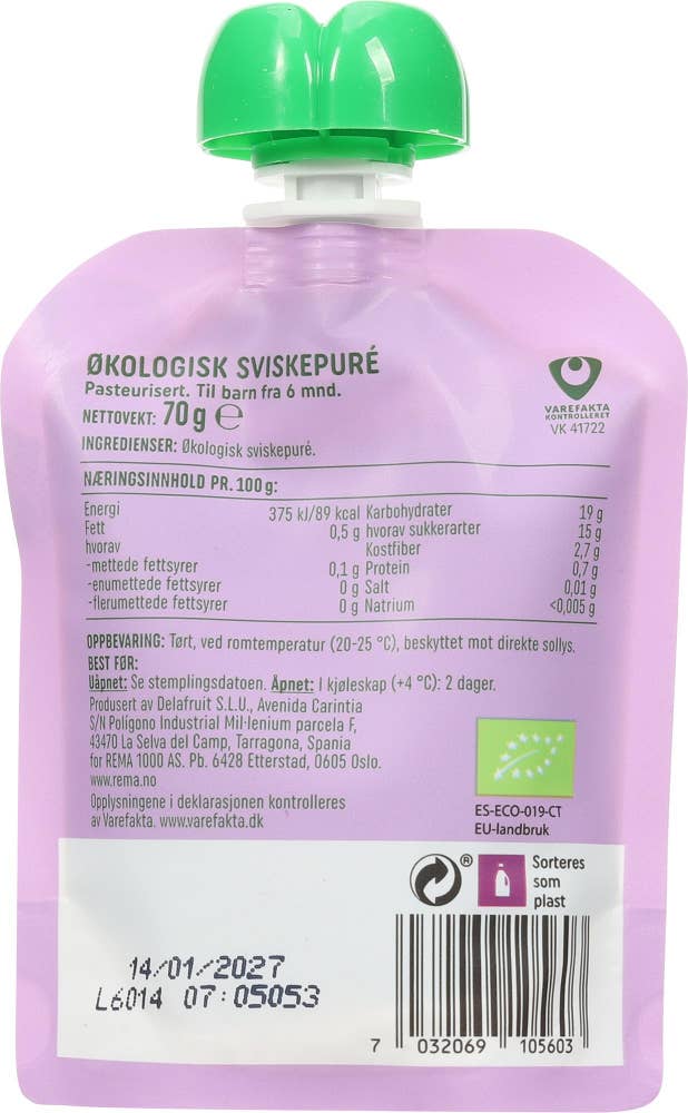 R Økologisk smoothie med sviskepuré Fra 6 mnd