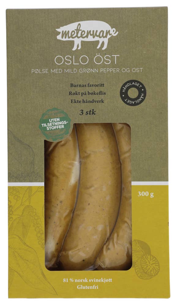 Metervare Oslo Øst røkt ostepølse med Jarlsberg