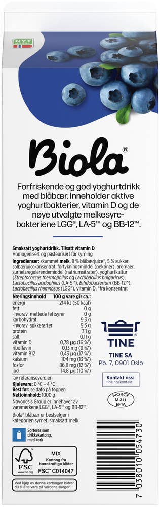 TINE Biola® yoghurtdrikk blåbær