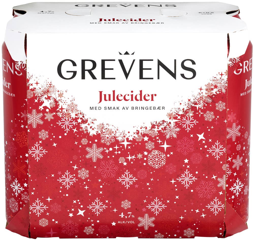 Grevens Julecider Med smak av bringebær, 6 x 0,5 liter