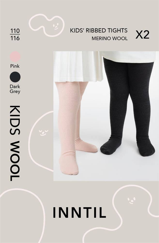 Inntil Ullstrømpebukse til barn Lysrosa og mørkegrå, str 110-116
