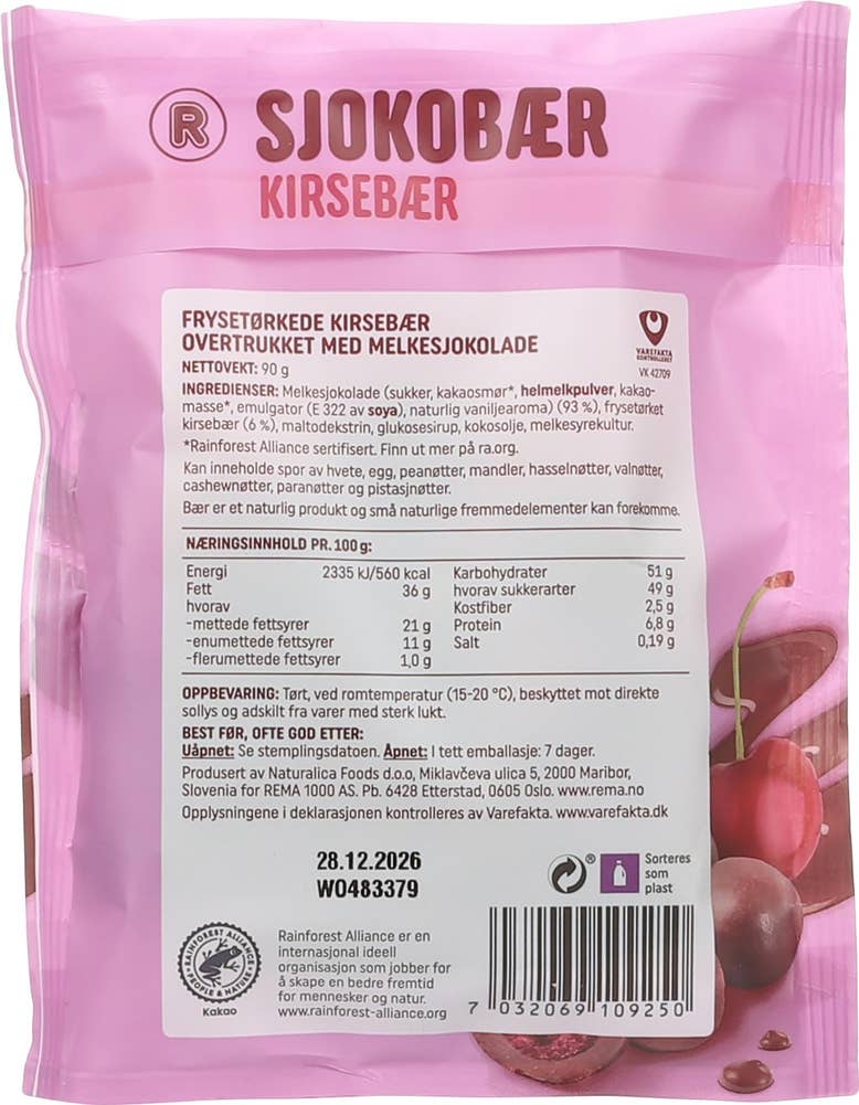 R Sjokobær Kirsebær med melkesjokolade