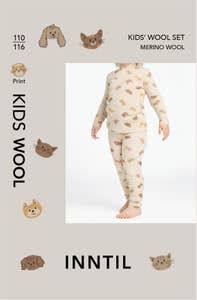 Inntil Ullsett til barn i 100% merinoull Med dyreprint, str 110-116