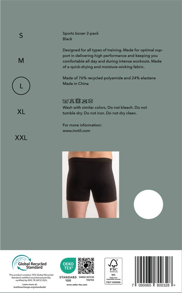 Inntil Sportsbokser Sort, str. L