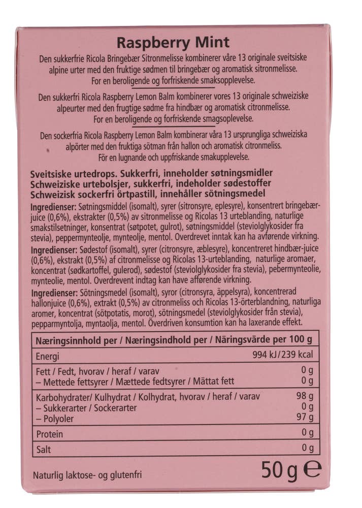 Ricola Raspberry Mint sukkerfri