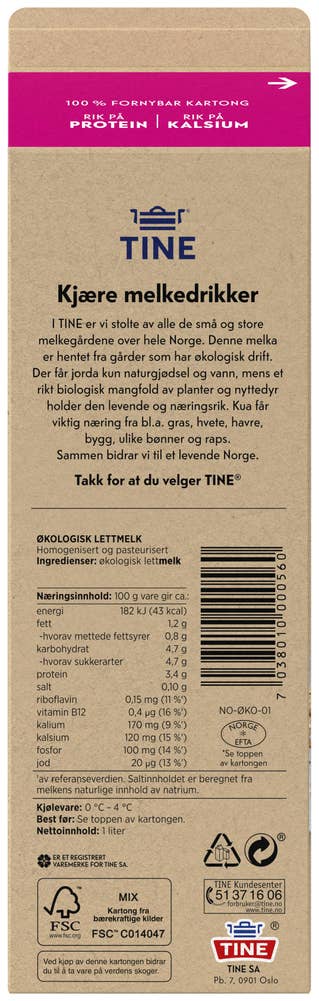 TINE Økologisk lettmelk 1,2%