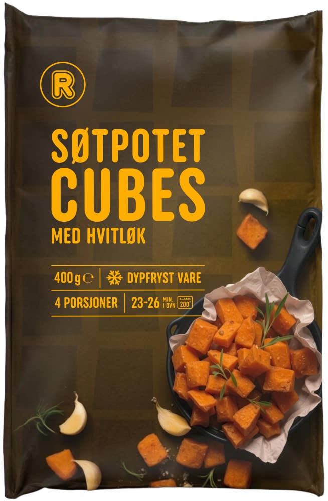 Ovnsbakt søtpotet cubes Med hvitløk, 400 g