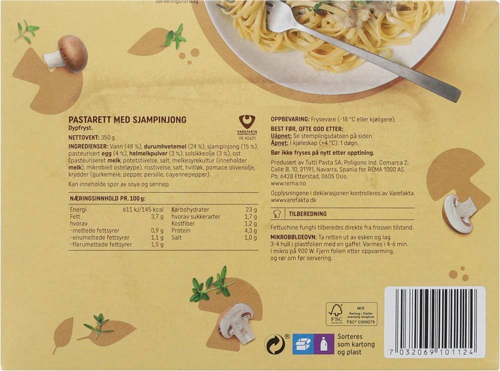 R Fettucine med sopp Måltid til én