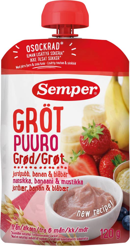 SEMPER¤Semper Barnemat Grøt Jordbær & Banan Fra 6 mnd