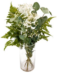 FreshFlowers Grøntmix bukett Lederløv, eucalyptus og brudeslør, 45cm