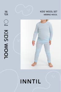 Inntil Ullsett til barn i 100% merinoull Blå, str 98-104