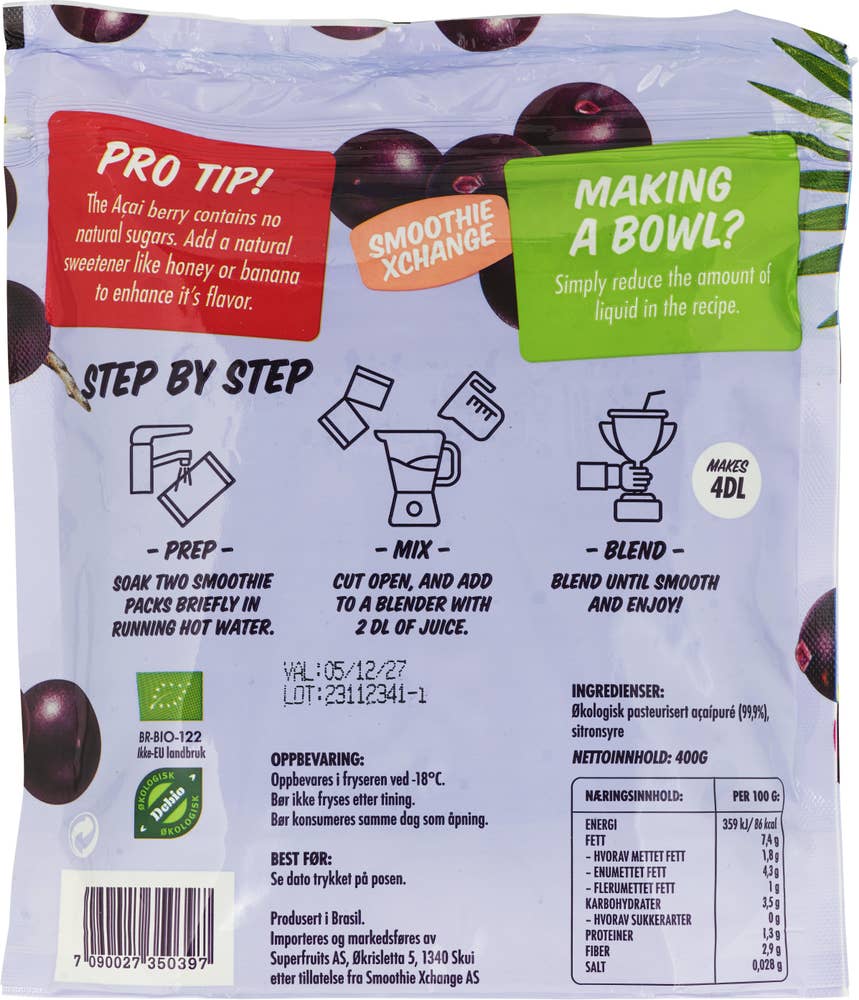 Smoothie Xchange Økologisk açaí smoothie pack Unsweetened