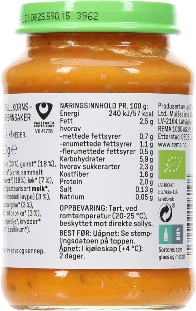 Kolonihagen Pasta med grønnsaker Fra 8 mnd