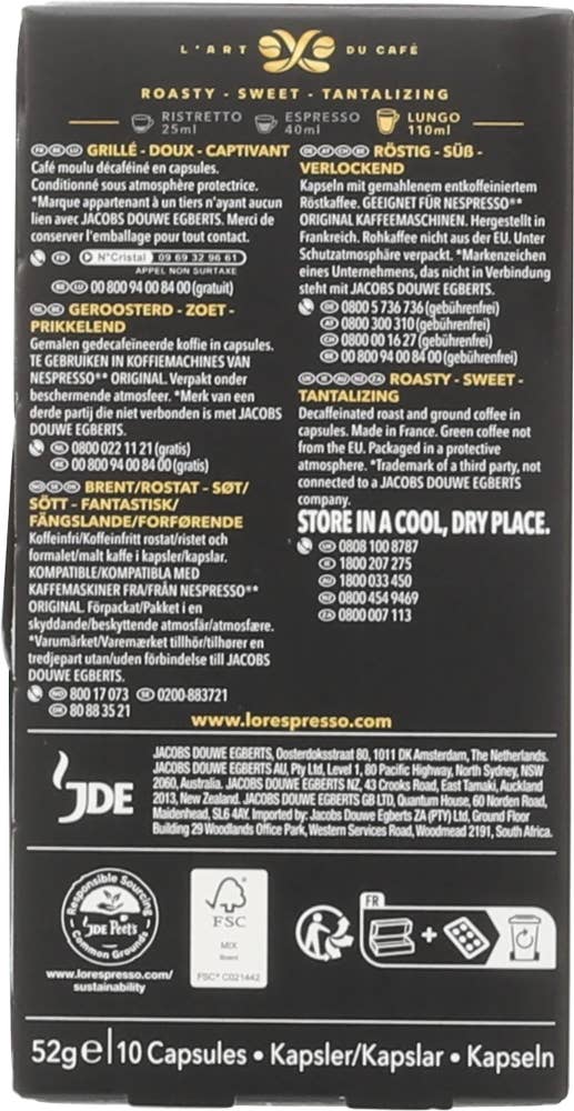 L'Or Profondo decaf Koffeinfri, Intensitet 8, 10 stk