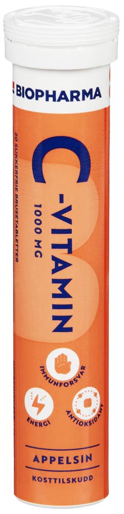 Biopharma C-vitamin 1000 mg, Brusetabletter med appelsinsmak