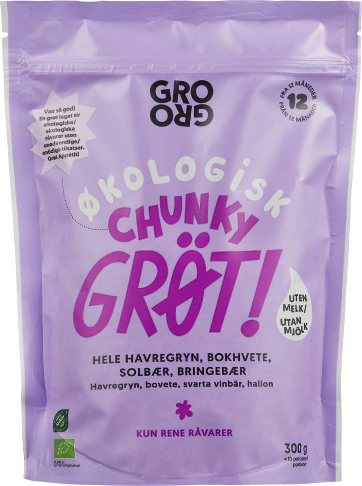 Grogro Pulvergrøt Chunky med solbær og bringebær Fra 12 mnd