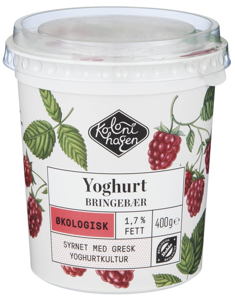 Økologisk bringebæryoghurt Med gresk yoghurtkultur, 400 g
