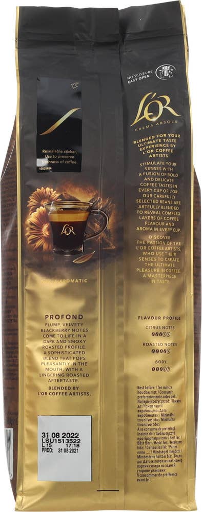 L'Or Crema Profondo 100% Arabica Intensitet 7, hele bønner
