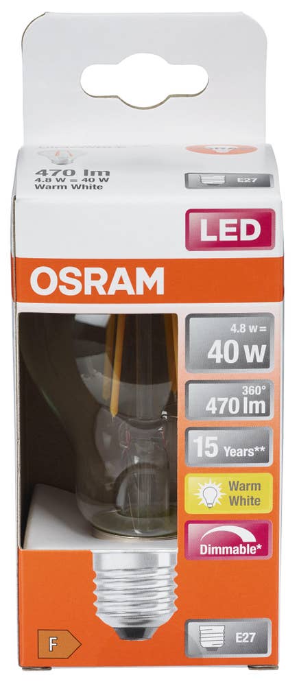Osram Led Superstar Cl A FIL 40 Dim Klar E27