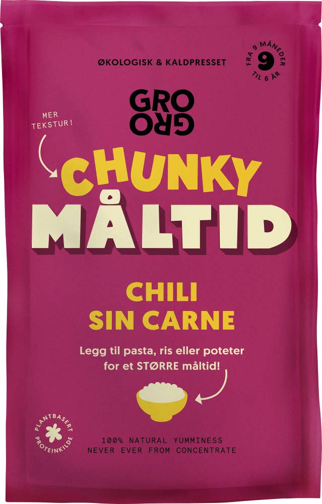 Grogro Økologisk måltid Chili sin carne Fra 9 mnd