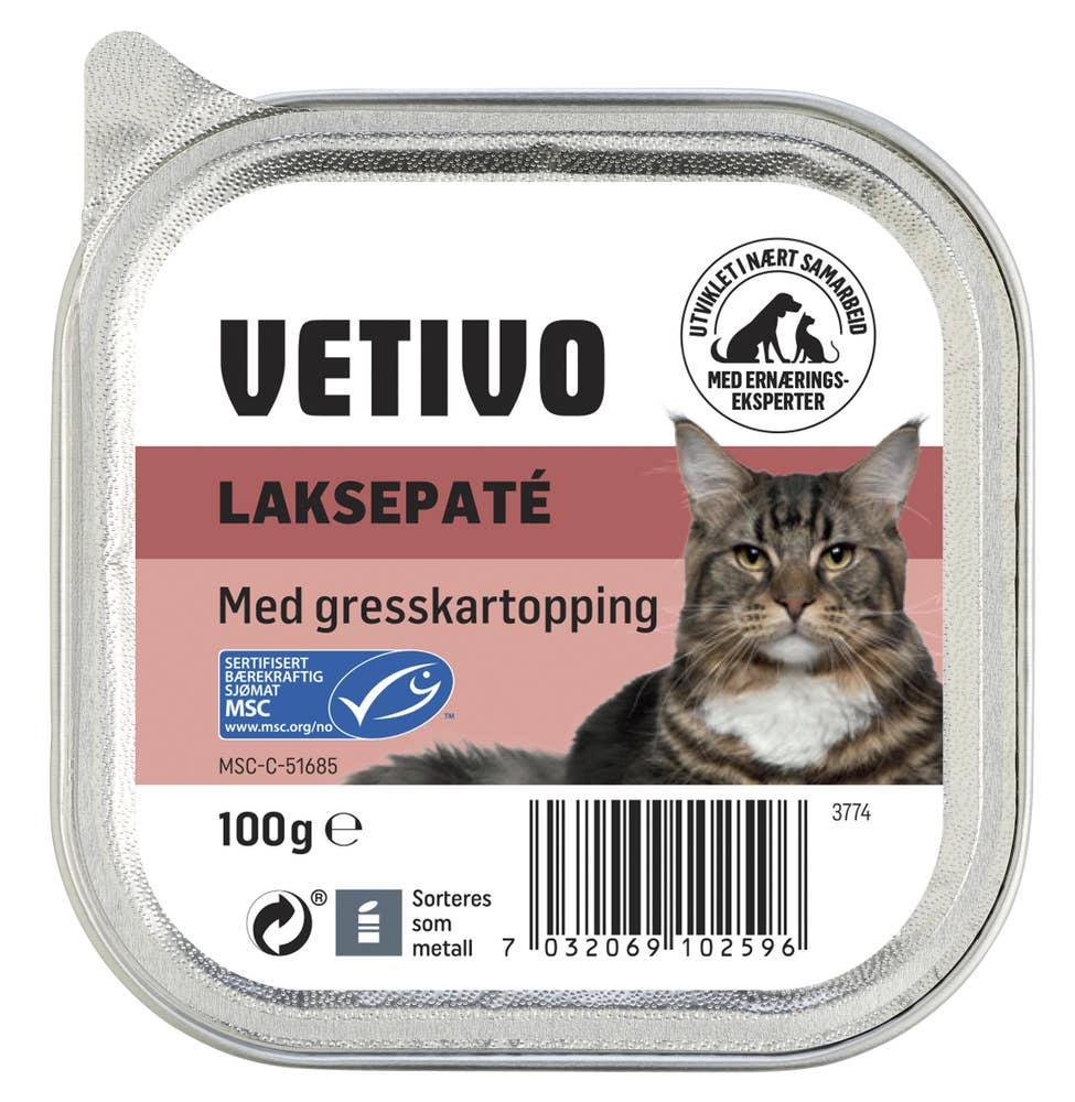 Vetivo Laksepaté med gresskartopping Til voksne katter