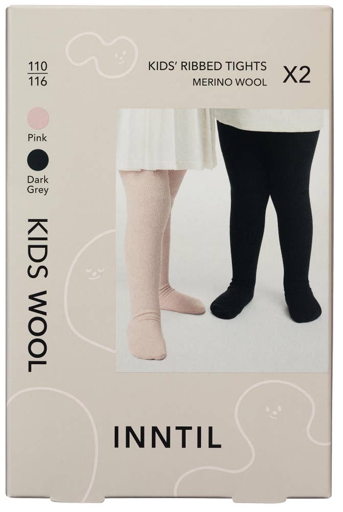 Inntil Ullstrømpebukse til barn Lysrosa og mørkegrå, str 110-116
