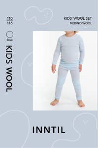 Inntil Ullsett til barn i 100% merinoull Blå, str. 110-116