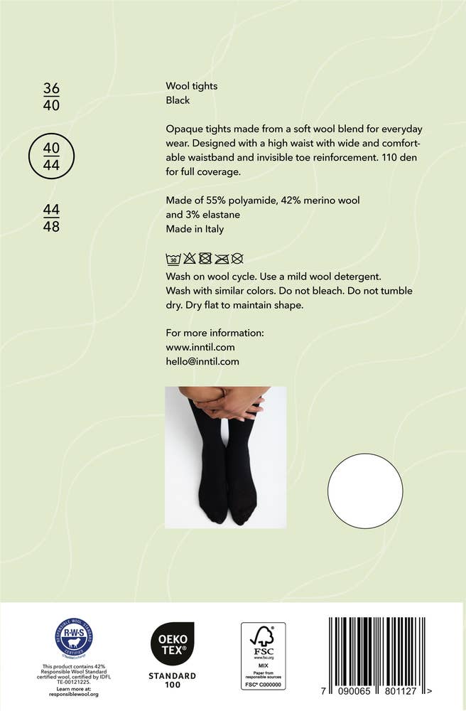 Inntil Ullstrømpebukse Sort, str 40-44