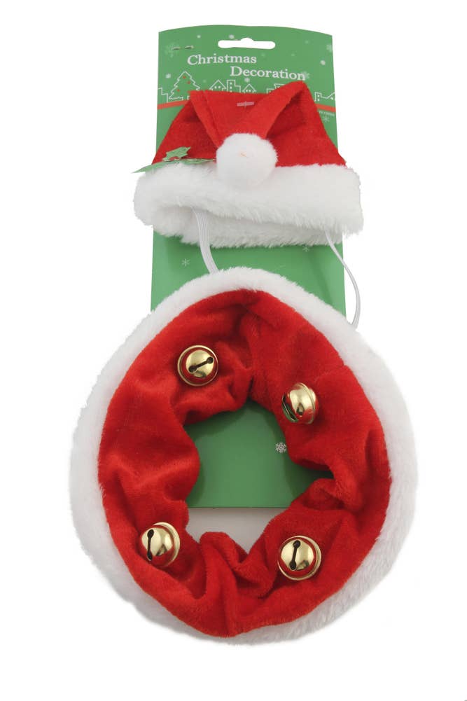 Festive Sett med nisselue og halsbånd til dyr