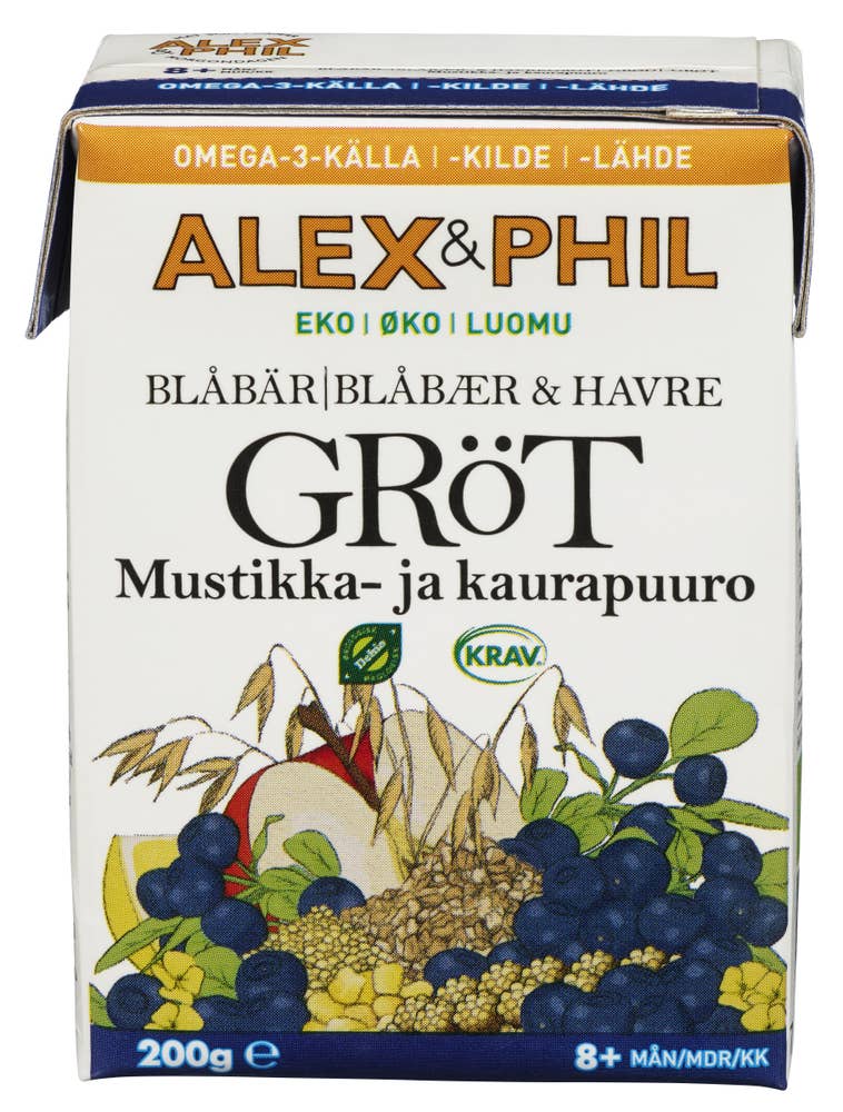 Alex&Phil Barnemat Blåbær- og havregrøt, økologisk Fra 8 mnd