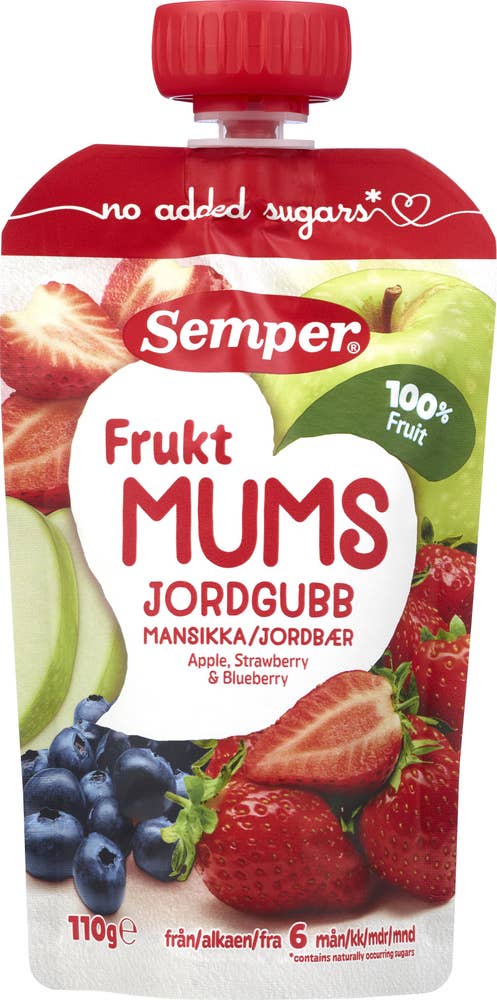 Semper Fruktmums jordbær, eple og blåbær Fra 6 mnd