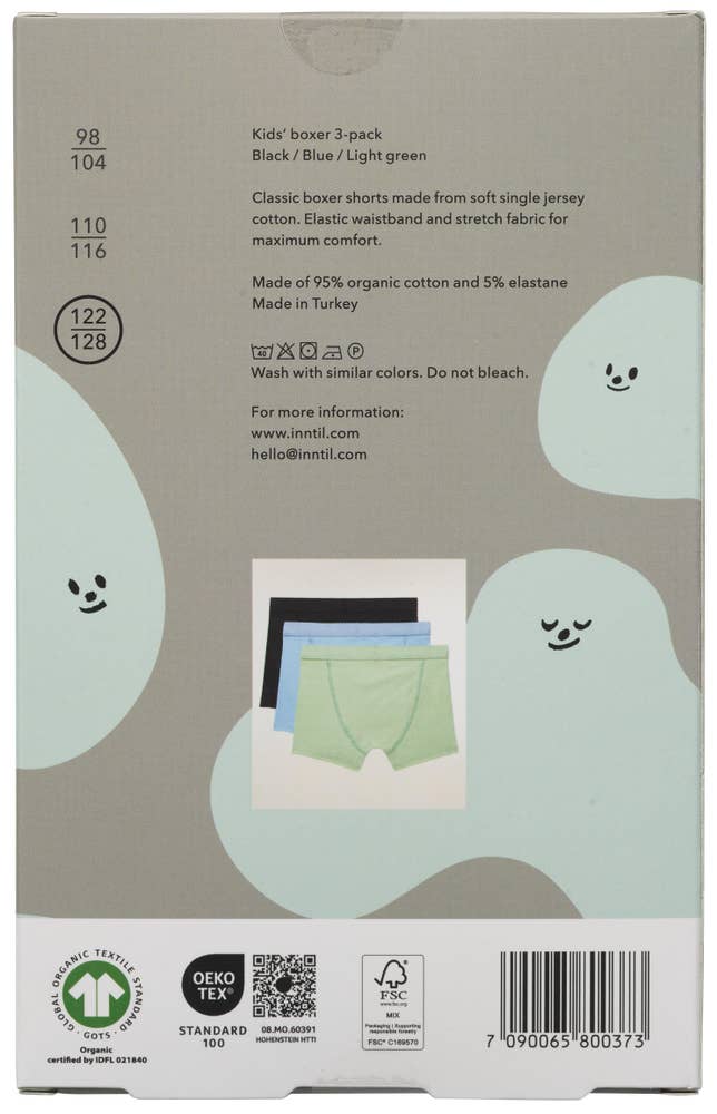 Inntil Bokser Tre farger, barn str. 122-128