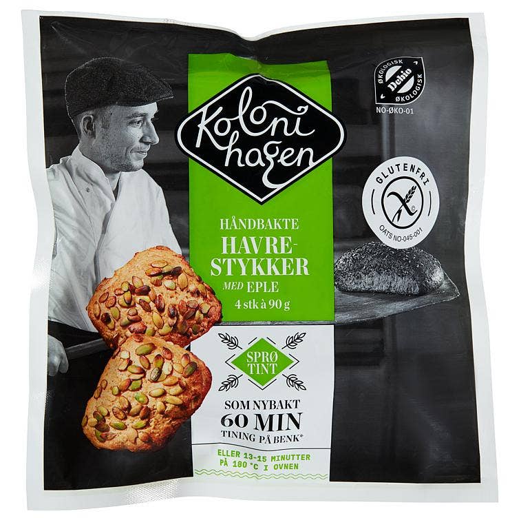 Kolonihagen Håndbakte Havrestykker med Eple Glutenfri, 4x90g