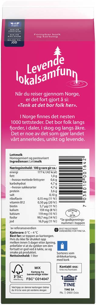 Tine Lettmelk 1% fett
