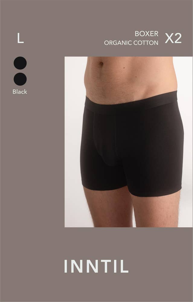Inntil Bokser i økologisk bomull Sort, str. L