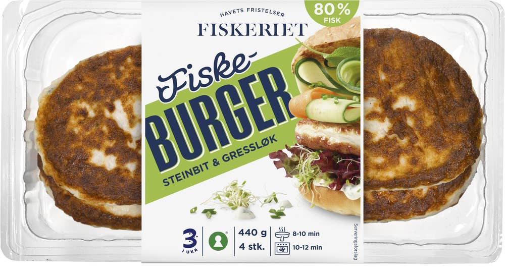 Fiskeriet Burger m/Steinbit & Gressløk 80%