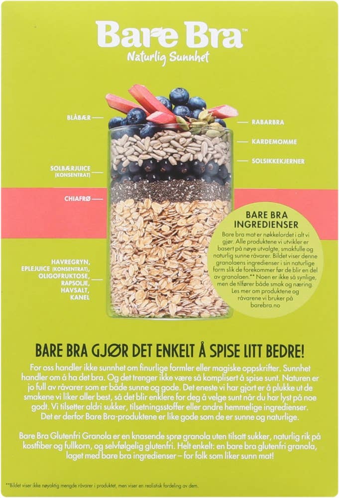 Bare Bra Granola Glutenfri Blåbær, Rabarbra og Kardemomme