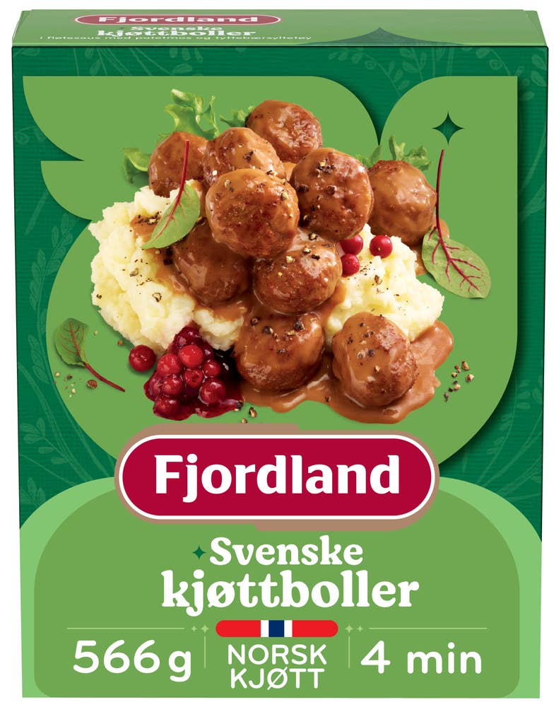 Fjordland Svenske kjøttboller I fløtesaus med potetstappe og tyttebærsyltetøy